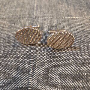 Large Heavy Vintage Oval Wood Grain textured Silver Cufflinks